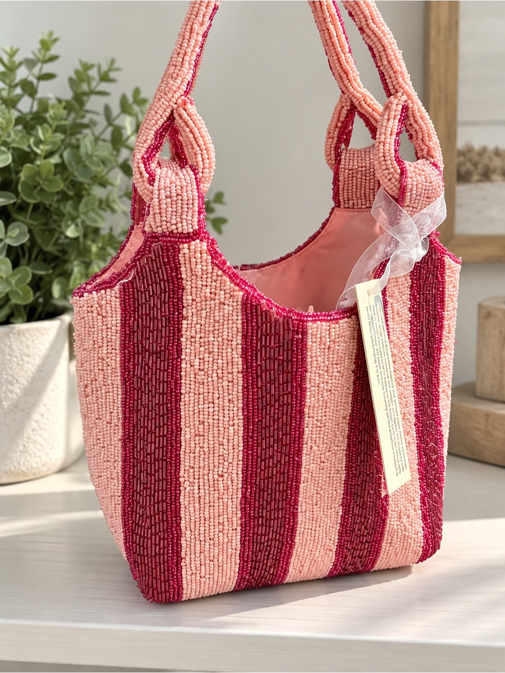 💕 Handcrafted in India Pink & Berry Beaded Shoulder Bag | NWT